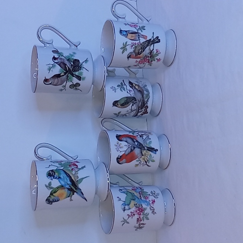 Vintage Pakrs Of Birds Royal Crown Footed Coffee Tea Mugs Set Of 6